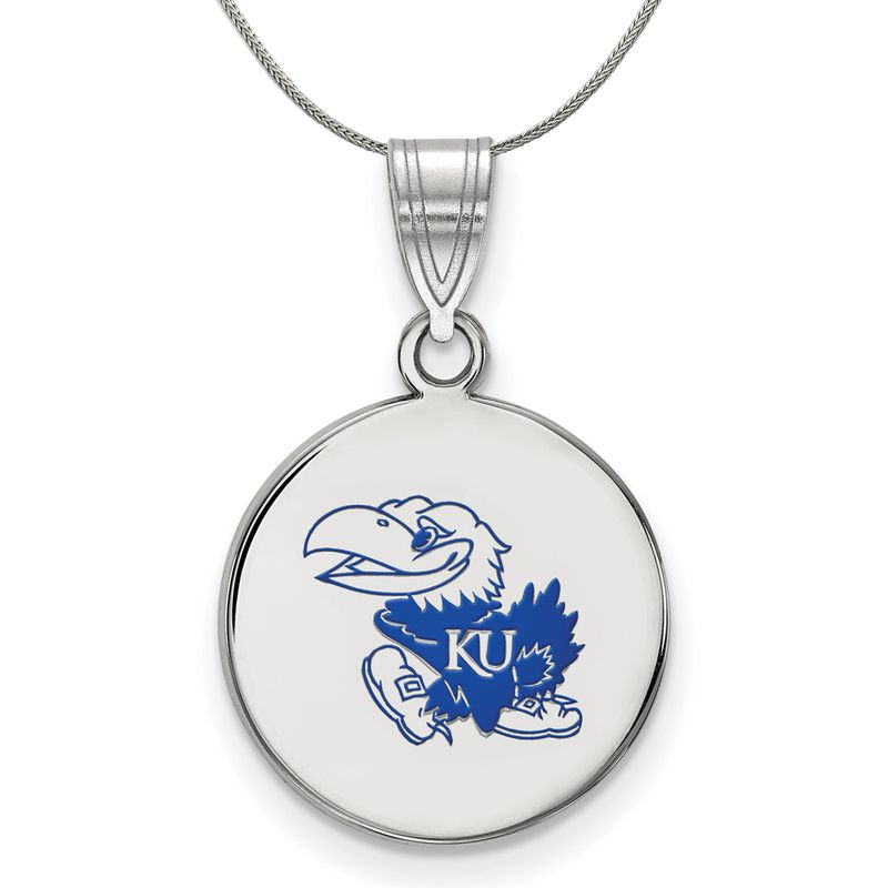 Sterling Silver U. Of Kansas Medium Enamel Disc Necklace - 16 In